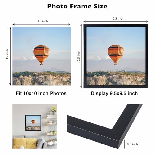 Image of JCJMY 10x10 Picture Frame for Wall, Wall Hanging Horizontally or Vertically, 10 x 10 Square Wall Gallery Poster Photo Frame with Durable Shatter Resistant Plexiglass, Black