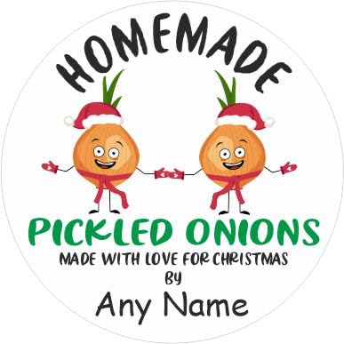 39 Christmas Pickled Onion Jar Labels, Stickers Personalised with Any Name Green Christmas Design
