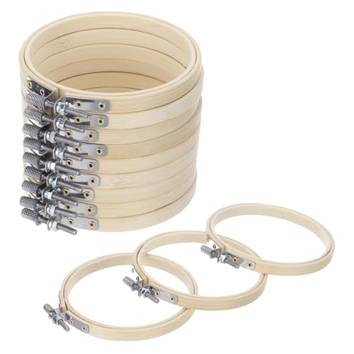 Image of MECCANIXITY 6 Pieces 4 Inch Embroidery Hoops Adjustable Round Bamboo Circle Cross Stitch Hoop Ring for Art Craft Handy Sewing Needlework DIY Decoration