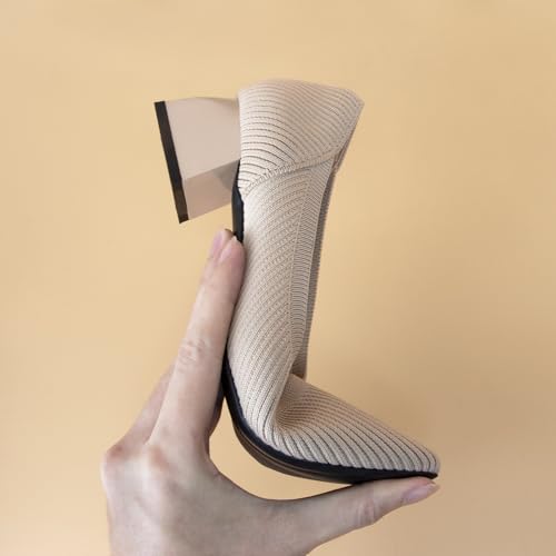 Women's Pointed Closed Toe Low Heel Knit Pumps Chunky Block Heels for Women Comfy Soft Lady Daily Work Office Casual Slip On Breathable Knit Shoes 1.57 Inch2