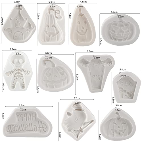 11Pcs Halloween Silicone Molds, Halloween Chocolate Candy Mold, Silicone Fondant Molds For Diy Chocolate, Cake, Pudding, Ice Cream, Epoxy Resin Mould (Pumpkin Owl Ghost Castle With 11 Candy Bags) #TOP1