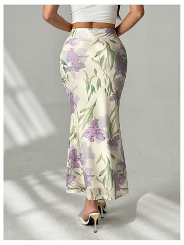 WDIRARA Women's Floral Fishtail Skirt High Waisted Bodycon Long Skirts2