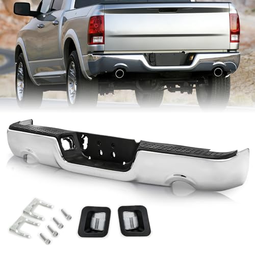 TUSDAR Chrome Rear Bumper Assembly Fits for 2009-2018 Dodge Ram 1500 2500 3500 2019-2023 1500 Ram Classic One-piece Design w/o Parking Assist Sensor w/Dual Exhaust