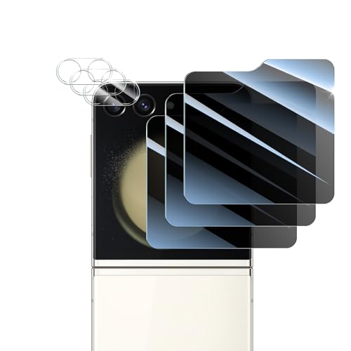 Fynorao Privacy Screen & Camera Lens Protector for Samsung Galaxy Z Flip5, Double Shatterproof Anti-Spy Tempered Glass, Private Black Protection, 9H Hardness Anti-Scratch Case-Friendly, 3 Pack Each