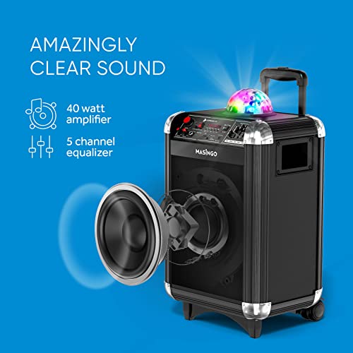 Masingo Karaoke Machine For Adults & Kids With 2 Uhf Wireless Microphones - Portable Singing Pa Speaker System W/Two Bluetooth Mics, Party Lights, Lyrics Display Holder & Tv Cable - Soprano X1 Black #TOP4