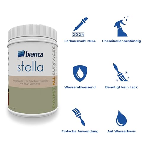 Bianca Stella Möbelfarbe Ohne Schleifen für Küche & Bad, Cappuccino, Glänzend, 1000ml, Wasserbasiert, Möbellack für alle Oberflächen, Holzfarbe, Fliesenfarbe, Metallfarbe & Renovierfarbe