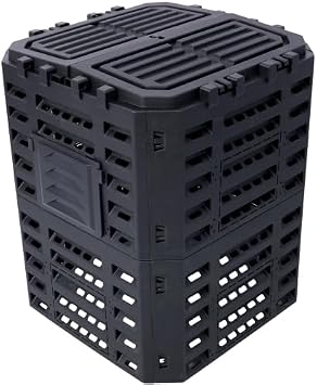 Outdoor Compost Bin Large Garden Compost Bin with Top Lid and Bottom Door BPA Free Material | Create Fertile Soil with Easy Assembly, Lightweight, Aerating Black, 90 Gallons 340L