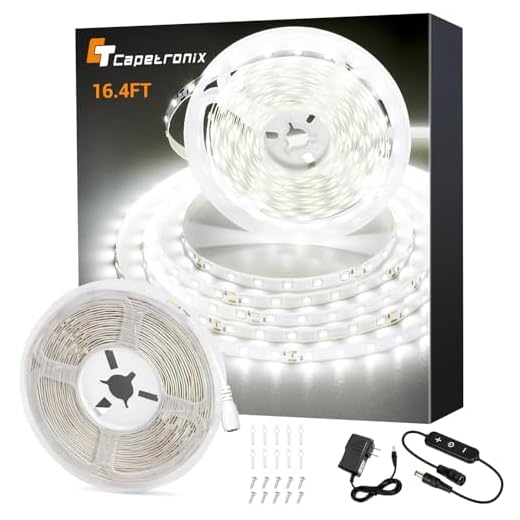 CT CAPETRONIX White LED Strip Light, LED Light Strip White, Daylight Bright LED Tape Light, for Bedroom, Kitchen, Closet, Under Cabinet, Vanity Mirror, Indoor Only (Dimmer Included)