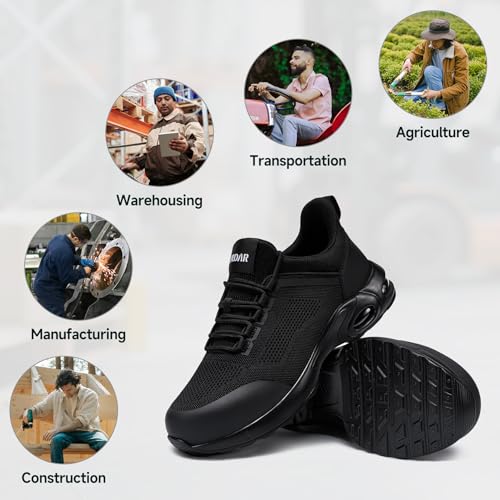 Image of LARNMERN Steel Toe Shoes for Men Women Lightweight Safety Toe Tennis Sneakers Breathable Slip Resistant Work Shoe Comfort Indestructible (10,Black,RSA51008)