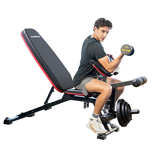 Adjustable Weight Bench Multipurpose Incline Decline Heavy Duty Exercise Bench with Leg Extension and Leg Curl for Strength Training Workout Home Gym
