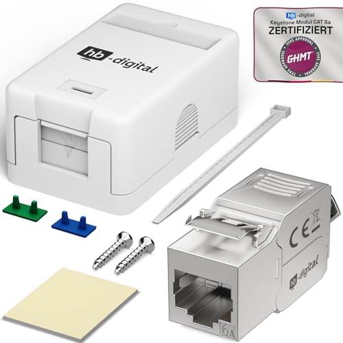 hb-digital Anschlussbox 1 Port mit Keystone Modul CAT 6a – Aufputz Netzwerkdose mit vormontiertem geschirmtem Modul – RJ45 LAN Dose für 10 Gigabit Ethernet - Weiss hb-digital Anschlussbox 1 Port mit Keystone Modul CAT 6a – Aufputz Netzwerkdose mit vormontiertem geschirmtem Modul – RJ45 LAN Dose für 10 Gigabit Ethernet - Weiss