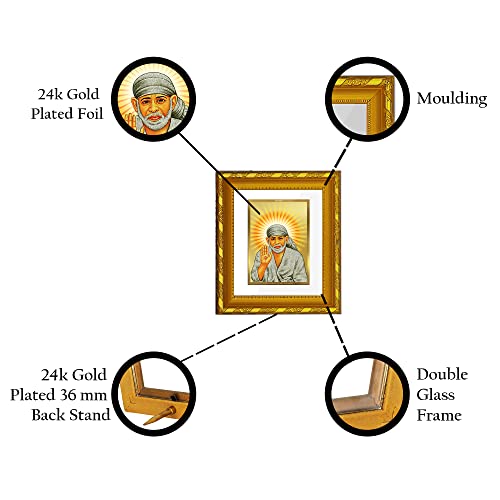 Image of Diviniti Shirdi Sai Baba Gold Plated Wall Photo Frame, Table Decor| DG Frame 103 Size 1 and 24K Gold Plated Foil| Religious Photo Frame Idol For Pooja, Gifts Items (16.5 CM X 15.5 CM)