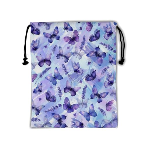 Image of Purple Butterfly Gymnastics Grip Bag Small Drawstring Gym Bag Outdoor Storage