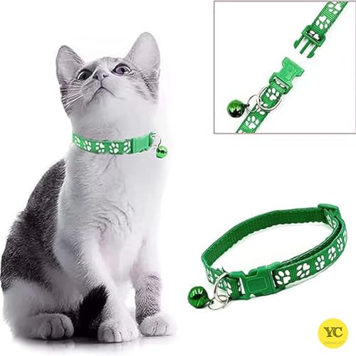 Image of YellowCult Dog /Cat Collar Leash Set with Adjustable Soft Nylon Paw Print Pet Collar for Cats, Puppies, Small Dogs, Fat Rabbits Walking Training, Bell & Quick Release Buckle Safety Lock -[Red]