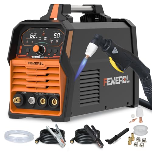 FEMEROL 3 in 1 Plasma Cutter/LIFT TIG/Stick Welder,50Amp Plasma Cutter Machine 200A Stick and LIFT TIG Welder, Large LED Display IGBT 110/220V Dual Voltage Plasma Cutter Welder Combo