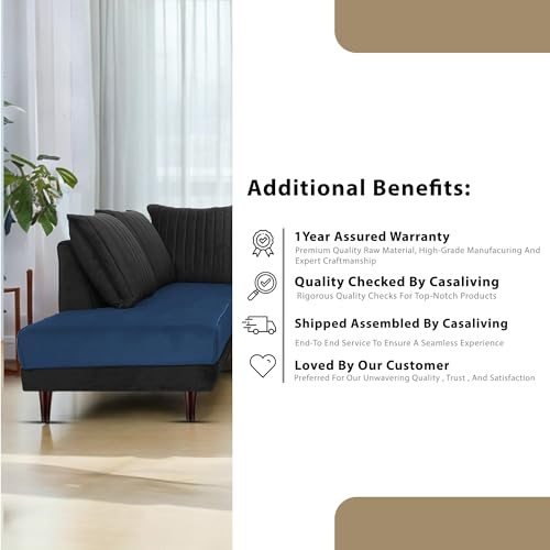 Image of Gratly LHS 4 Seater L Shape Sofa Set for Living Room (Blue Black Colour) Premium Fabric Sofa