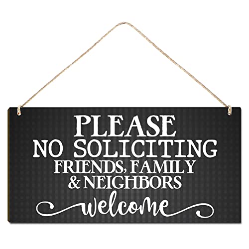 Welcome Sign for Front Door Outside Funny Wooden Door Sign For Front Porch Decor Please No Soliciting Friends, Family And Neighbors Welcome House Warming Gift Funny Wall Pediments Decor(12 x 6) Inch