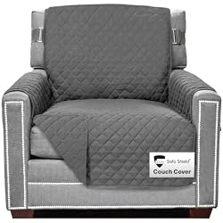 Sofa Shield Couch Armchair Covers for Dogs, Reversible Furniture Protector with Strap, Stain and Tear Resistant Cushion Cover, 23 inch Seat, Machine Washable Slipcover Pets, Cats, Charcoal