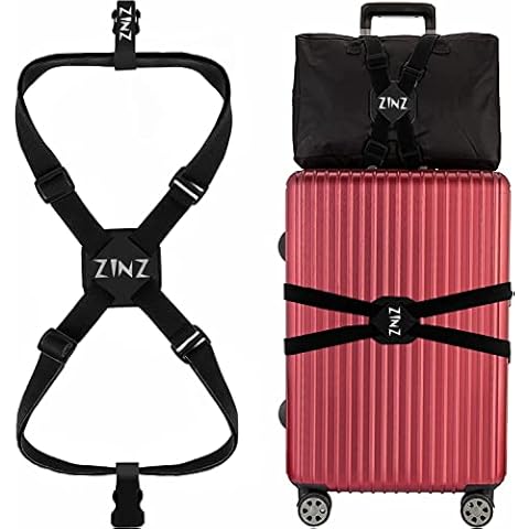 Luggage Strap, ZINZ High Elastic Suitcase Adjustable Belt Bag Bungees with Buckles and More Applications (Black-001) Cover