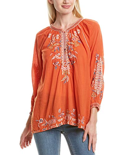 Johnny Was Ellington Tie Back Blouse Hot Orange SM