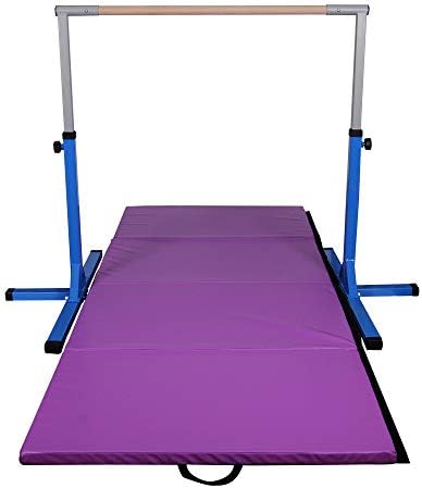 Gym Gymnastics Training Bar AdjustaPIe Height Horizontal Bar Sturdy Gymnastic for Kids with 4' x 10' Gymnastic Mat Set