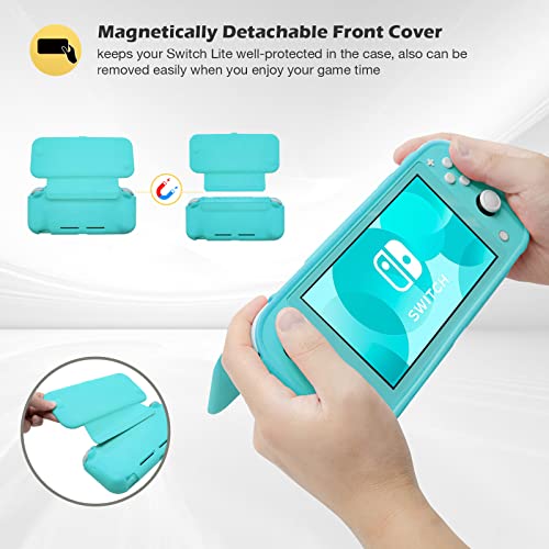 Image of ProCase Flip Cover for Nintendo Switch Lite with 2 Pack Tempered Glass Screen Protectors, Slim Protective Case with Magnetically Detachable Front Cover for Nintendo Switch Lite 2019 -Turquoise.