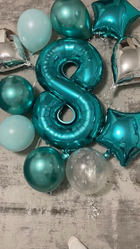 Image of Teal Blue 4 Balloon, Number Balloons 40 Inch, 4th Birthday Decorations Four Large Numbers for Party Decor, Number 4 Balloon