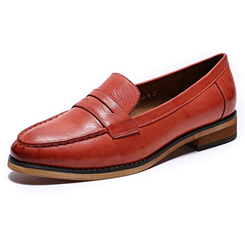 Image of Mona flying Women's Classy Leather Penny Loafer Dress Casual Slip on Flat Office Work Shoes for Ladies