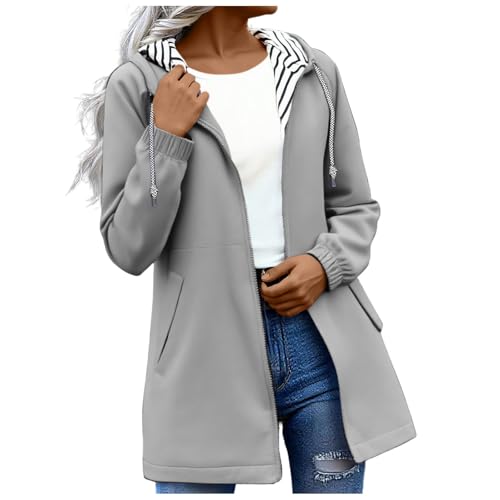 Women's Hooded Coat Zip Up Jacket Drawstring Overcoat Trendy Outerwear with Pockets Fall Winter Clothes Outfits