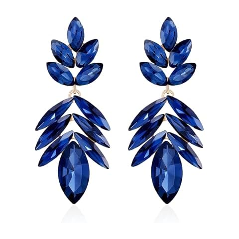 Just Follow Glitter Rhinestone Statement Earrings for Women Vintage Fancy Cluster Crystal Drop Dangle Earrings Large Colorful Crystal Chandelier Earrings for Women (Blue) Cover