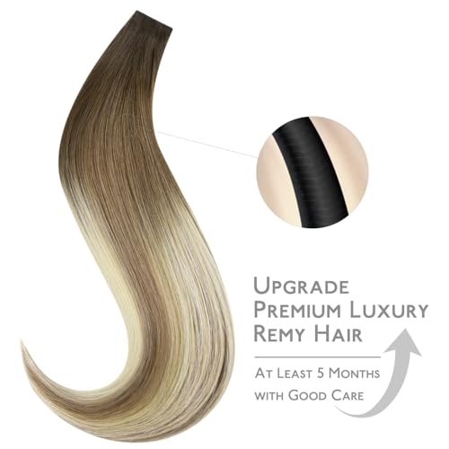 Image of WENNALIFE Invisi Edge & Classic Tape in Hair Extensions Human Hair | 20 Inch 50g 20pcs (Invisi Edge & Classic) Ombre Walnut Brown to Ash Brown and Bleach Blonde Invisi Remy Hair Na