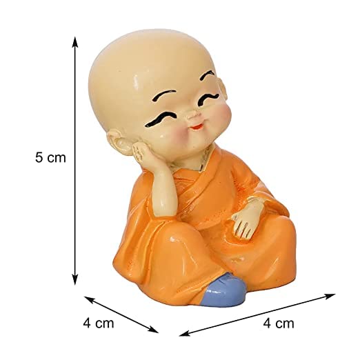 Image of Set of 4 Buddha Monks Cute Miniature Statues Figurines Showpiece for Car Dashboard Wall Shelf Table Desktop | Living Room Decoration Home Office Decor (Multicolor)