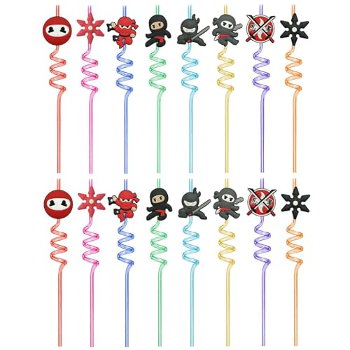 OAOSDH 16 Pièces Pauses À Thème Ninja, Pailles Amusantes, Pailles De Design Créatives, Pailles pour Enfants, Pailles Réutilisables.