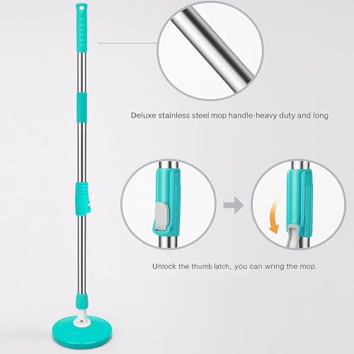 Image of Heavy Duty Stainless Steel Mop Stick with 360 Degree Swivel Head, Extendable Long Handle with 5 Yrs Warranty- Replacement Mop Pole for Floor Cleaning-A1 (Seagreen + 2 Refills)