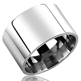 Fashion Month Mens Womens 14mm Wide Silver Stainless Steel Ring Cool Wedding Engagement Band High Polished Comfort Fit Size 7