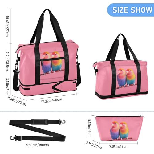 Birds Branch Pink Travel Duffel Bag for Women Men Gym Bag with Shoe Compartment Wet Pocket Carry On Weekender Overnight Bags for Hospital Gym Travel3