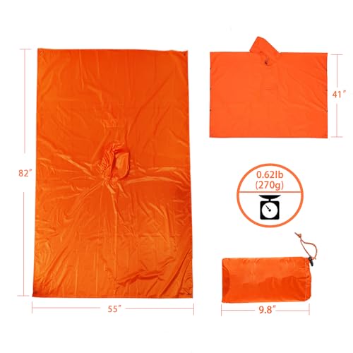 Hooded Rain Poncho with Pocket Waterproof Lightweight Unisex Raincoat Fishing Hiking-Black/Grey/Orange/Green/Brown3