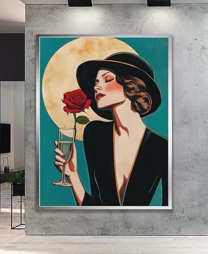 Élégante peinture de style vintage femme rose impression d'art grand format