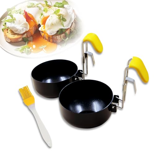 Kofebe Lot de 2 pocheuses à œufs pliantes, antiadhésives, cuiseurs à œufs pochés, ronds de cuisine, moules à œufs avec oreilles pliables à suspendre pour la cuisine