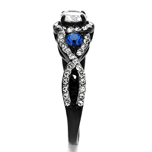 Marimor Jewelry 1.26 Carat Clear and Blue Cubic Zirconia Halo Stainless Steel Black Engagement Ring4