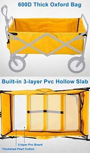 VejiA Bollerwagen, zusammenklappbar, Stabiler Stahlrahmen, Garten, Einkaufen, Campingwagen, Strandwagen, Familien-Reisewagen für draußen, mit 4 Stran – Bild 4