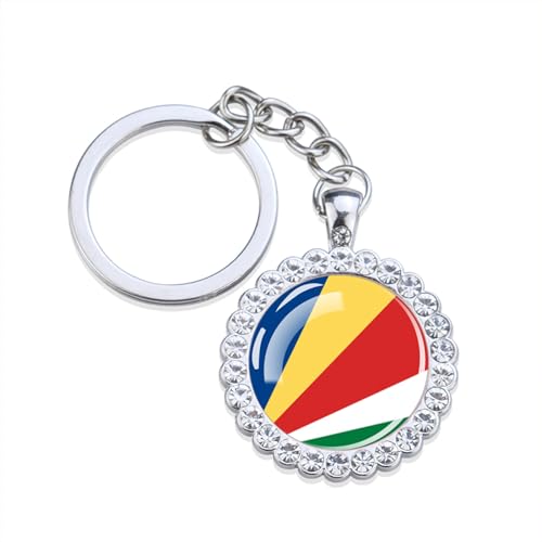 Porte-Clés Ronds Avec Pendentif En Strass Avec Drapeau National Des Seychelles, Bijoux Pour Femmes Et Hommes, Cadeau Pour Personnes Patriotiques, Porte-Clés Tendance, Long : 9.