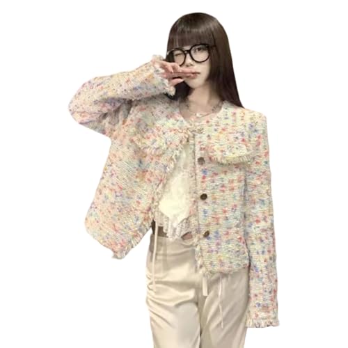 Veste courte en tweed pour femme look rétro Hong Kong chic de printemps