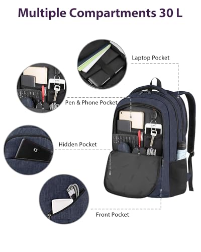 Image of MATEIN 17 Inch Laptop Backpack, Large Work Backpack Travel Carry On TSA Approved with Trolley Sleeve, College Computer Bag with Anti Theft Pocket, Water Resistant Commute Daypack for Men, Dark Blue
