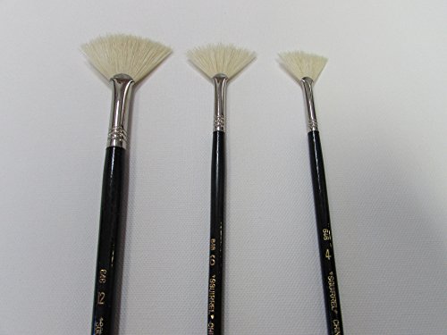Set of 3pcs Artist Fan Brush White Bristle Long Handle #4-6-12