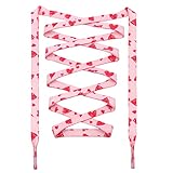 DANHUA Colored Flat Shoe laces: 2 Pair Pink Heart Printed Shoelaces for Sneakers boot 39 inch