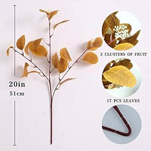 12pcs artificial eucalyptus stems 20 fake silk eucalyptu leaves with berries greenery plants floral decorations for boho home decor flowers arrangement vase party wedding yellow  urban country home decor