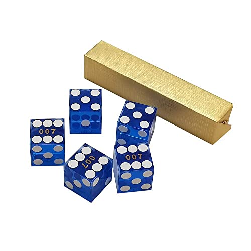 NANSUAO Casino Dice Grade AAA with Razor Sharp Edges and Matching Serialized Numbers 19mm Craps Dice Set of 5-for Game Such As RPG DND Poker Texas Hold\'em Blackjack(Blue)