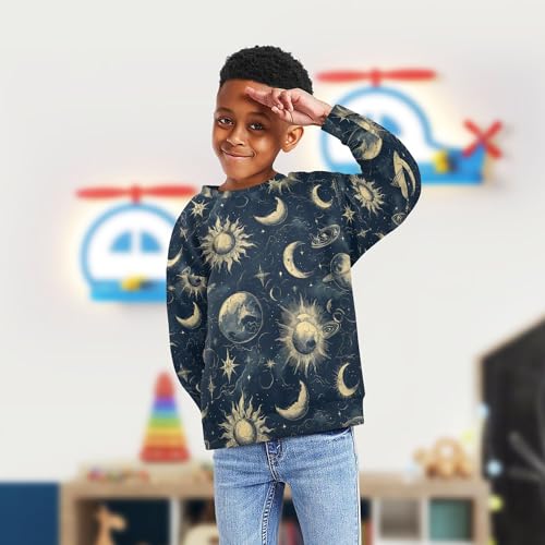 Sun Moon Galaxy Navy Little Boys Pullover Hoodie Long Sleeve Outerwear for Kids Camping 4T4