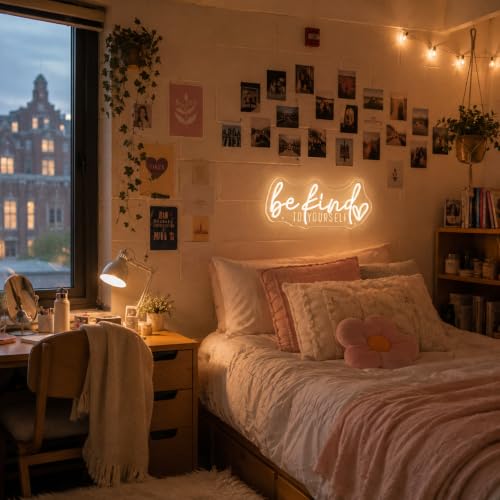 Image of Be Kind to Yourself Neon Sign USB Dimmable LED Neon Light for Wall Decor Bedroom Home Office Beauty Room Man Cave Dorm Classroom Decor, Gift for Teen Girls